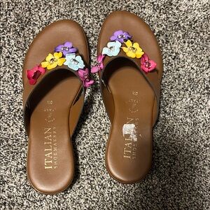 Italian Shoemakers Brown Sandals with Multicolor Floral Accents